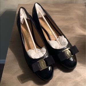 Salvatorre Ferragamo Black Leather Quilted Flats